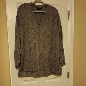 Lane Bryant Heather Gray Cable V-Neck Pullover Sweater